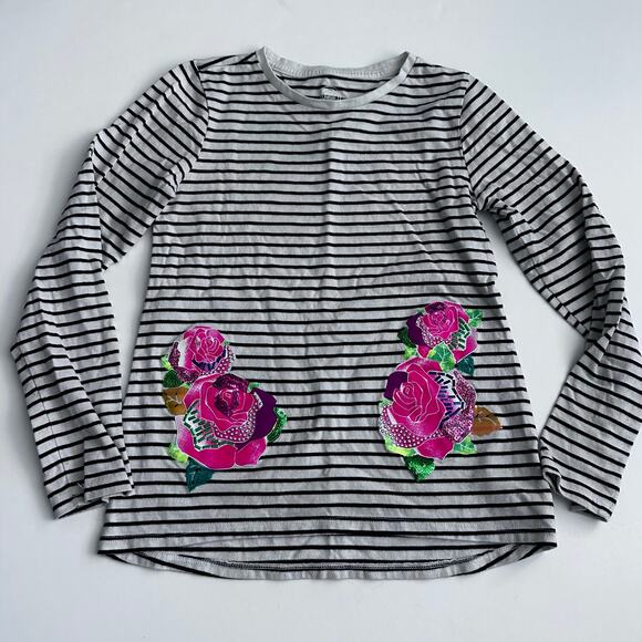 Wonder Nation Black Striped Sequin Rose Long Sleeve Tee - Picture 3 of 4